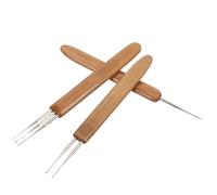 CLISPEED 3pcs Bamboo Handle Dreadlock Crochet Hook Set Iron Needle for Locs Braids Hair Extensions and Weaving Craft Tools Beginner Friendly Multifunctional