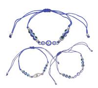 CLISPEED 3pcs Blue Evil Eye Protection Bracelets for Women with Fish Eye Beads, Turkish Style Charm Strand Bracelets for Party and Spiritual Use