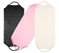 CLISPEED 3pcs Elastic Exfoliating Back Scrubber Towels, Long Textured Bath Towels for Body Scrubbing and Dead Skin Removal, Portable Back-Pulling Shower Meshes in Grey, Pink, and Cream