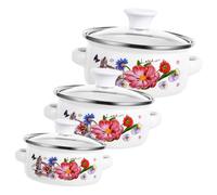 CLISPEED 3Pcs Enamel Soup Pot Flat Bottom Stockpots with Double Handles for Electric and Induction Stoves Fast Heat Conduction Non Slip Ergonomic Design Mini Stew and Noodle Cooking Pans