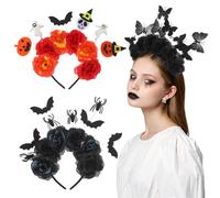 CLISPEED 3PCS Halloween Headband for Women Men: Spider Bat Headband for Kids Adults, Halloween Hair Accessories Creepy Skull Headwear Fancy Dress Costume for Party, Orange, Black