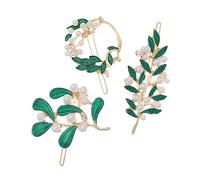 CLISPEED 3pcs Leaf Design Hair Slides Clips with Pearl Embellishments Elegant Alloy Hair Barrettes for Women for Daily Wear and Special Occasions