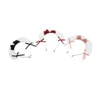 CLISPEED 3PCS Lolita Lace Bowknot Maid Headbands Set - Burgundy, Pink, Black Cosplay Hair Accessories for Anime Costume, Tea Party, and Lolita Fashion