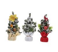 CLISPEED 3Pcs Mini DIY Xmas Tree Decor Festive Red Silver Gold Burlap Tabletop Ornaments Xmas Party Accessories for Home Desk Bookshelf Entryway Decoration