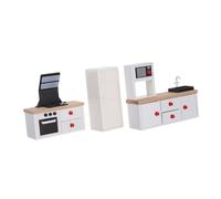 CLISPEED 3pcs Miniature Dollhouse Kitchen Furniture Integrated Refrigerator and Stove Accessories for Role Playing and Pretend Play Elegant European Style Design