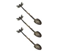 CLISPEED 3pcs Multi-Purpose Zinc Alloy Ice Cream and Coffee Spoons Set with Vintage Forest Dragonfly Design, for Home and Hotel Use, Sturdy and Health-Friendly Flatware