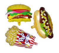CLISPEED 3pcs Popcorn Hot Dog Hamburger Foil Balloons Set for Birthday Party Movie Night Decorations Popcorn-themed Fast Food Balloons Picnic Bbq Supplies