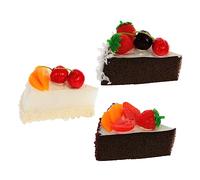 CLISPEED 3Pcs PU Simulation Cake Models Realistic Artificial Bakery Display Decorations for Photography Party Home Kitchen Shop Window Teaching Props Strawberry Cherry Yellow Peach