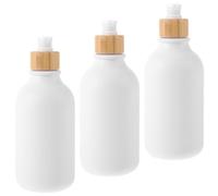 CLISPEED 3Pcs Reusable Shampoo Bottles 500Ml Matte White Pet Pump Dispenser with Anti-Slip Bamboo Wood for Bathroom Hand Soap and Liquid