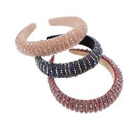 CLISPEED 3Pcs Rhinestone Hair Hoops Sparkly Sponge Headbands for Women Wide Non-slip Hairbands with Bright Luster Elegant Party and Daily Fashion Accessories in Red Khaki