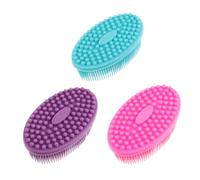 CLISPEED 3pcs Silicone Bath Brush Double-Sided Soft Body Cleaner for Newborns Gentle Exfoliating Mild Material Comfortable Shower Scrubber in Purple Blue Pink