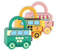 CLISPEED 3Pcs Unlocking Lock and Key for Preschool Learning with Cartoon Sliding Bus Ice Cream Bus Brain Development for Hand-eye Coordination and Fine Motor Skills Suitable