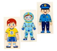 CLISPEED 3pcs Wooden Puzzle for Early Education Character Cognition with Athlete Police Astronaut Figures Fine Motor Skill Development and Concentration Training