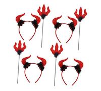 CLISPEED 4 Sets Halloween Devil Costume Set Horn Headband and Trident Stick for Cosplay Party Accessories Comfortable Fit for Masquerade and Carnival Events
