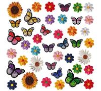 CLISPEED 42pcs Cartoon Embroidered Applique Patches DIY Crafts Making Material Colorful Polyester Flowers Butterfly Shape Patches for Backpack and Pants Home Decoration and Hide Torn Spots