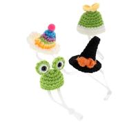 CLISPEED 4pcs Adjustable Small Pet Hats for Hamsters and Birds, Knitted Polyacrylic Fiber Caps with Safety Straps, for Christmas Holidays and Family Portraits