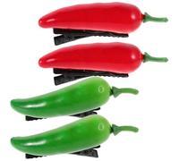 CLISPEED 4pcs Assorted Colour Chili Pepper Hair Clips and Women, Plastic Resin Material with Secure Grip and Easy to Use Design, Creative Vegetable Shape Hair Styling Accessories