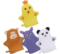 CLISPEED 4pcs Bath Gloves Boys and Girls Shower Gloves Cartoon Washcloths Back Scrubbing Exfoliating Mitts for Body Massage and Bubble Bath