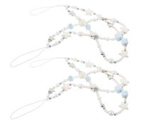 CLISPEED 4pcs Beaded Phone Charm Strap with Fake Pearls and Star Shells, Cell Phone Charm String Wrist Lanyard for Smartphone, Camera, Backpack Accessories, Summer Beach Style