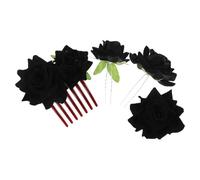 CLISPEED 4pcs Black Fabric Rose Hair Clips Set with Seven-tooth Comb 2 U-shaped Pins Brooch Bridesmaid Wedding Hair Accessories for Women