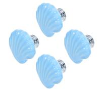 CLISPEED 4Pcs Blue Ceramic Shell Knobs, Single Hole Cabinet Pull Handles for Cupboard Drawer, Mediterranean Sea Style Door Knobs for Furniture and Wardrobe