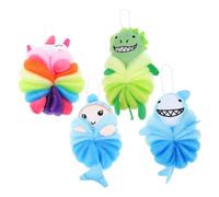 CLISPEED 4pcs Cartoon Bath Sponge Soft Exfoliating Loofah Balls for Boys Gentle Skin Scrubber Cute Unicorn Shark Dinosaur Mermaid Design for Comfortable Bathing