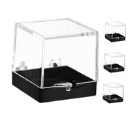 CLISPEED 4pcs Clear Rock Collection Display Boxes with Black Base Sturdy Plastic Mineral Specimen Storage Cases for Jewelry Stones and Small Samples with Convenient Labeling and Spacious