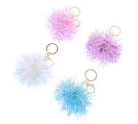 CLISPEED 4Pcs Colorful Glitter Tinsel Pom Pom Keychains, Handbag and Backpack Charm Accessories for Women, Cute Bag Pendant Key Rings in White Pink Blue Purple