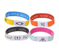 CLISPEED 4pcs Elastic Inspirational Bible Verse Bracelet for Men and Women, Reversible Cloth Wristband with Nfc Scan, Stylish Daily Devotional Christian Wristband Suitable for Baptism