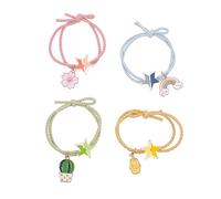 CLISPEED 4pcs Elegant Hair Ropes for Women Delicate Ponytail Holders Unique Design with Pink Floral Yellow Milk Tea Green Hot Air Balloon Blue Rainbow Colors