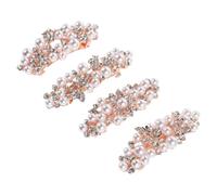 CLISPEED 4pcs Elegant Pearl Flower Hair Barrette with Bowknot Design, Resin and Alloy Material, Comfortable Wearing Experience, Stably Holding Half-tied Hairstyles for Long and Thick Hair,