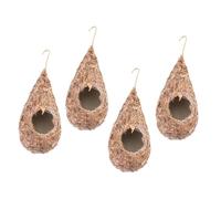 CLISPEED 4pcs Hanging Straw Bird Nest for Patio Artificial Weaving Grass Bird Breeding Nest Accessory