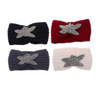 CLISPEED 4pcs Knitted Hairband Women Headbands Diamond Four-leaf Fabric Warm Ear Warmer Headband for Women Autumn Winter Spring Fashion Accessory