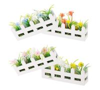 CLISPEED 4pcs Miniature Wooden Dollhouse Fence Set with Tiny Artificial Flowers Mini Garden Potted Plant Decoration for Pretend Play Multi-color Yellow White Blue White Orange Yellow