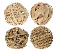 CLISPEED 4pcs Natural Straw Woven Balls Chew for Small Animals like Hamsters and Chinchillas, Sturdy Training That Can Be Put the Cage to Encourage Healthy Chewing