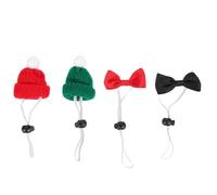 CLISPEED 4pcs Pet Mini Knitting Hats and Bow Ties Set, Red and Green Wool Yarn Small Hats Elastic Band for Hamsters, Chickens, Reptiles, and Small Animals Holiday Party Decorations