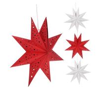 CLISPEED 4pcs Pointed Hanging Paper Star Lampshades Hollow Christmas Star Lanterns in Red White Easy Assembly Pendant Lamp Covers for Wedding Holiday Party Birthday Decor
