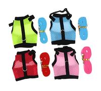 CLISPEED 4pcs Rabbit Vest Harness and Leash Set, Breathable Mesh Pet Chest Harness, Medium Size for Hamsters, Guinea Pigs, Ferrets and Small Rabbits, Outdoor Walking Safety Gear