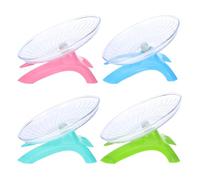 CLISPEED 4pcs Silent Hamster Exercise Wheels Set with Running Trays in Blue, Pink, Mint Green, and Matcha Green - Super Quiet Small Pet Flying Saucer Wheels for Hamsters, Mice, Gerbils,