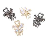 CLISPEED 4pcs Small Metal Rhinestone Butterfly Hair Clips for Side Bangs Styling, Mini Decorative Claw Clips in Gold and Gun Black for Women and