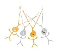 CLISPEED 4pcs Stainless Steel Matchstick Men Necklace Funny Doodle Pendant Jewelry for Women and Men Comfortable and Loved Ones