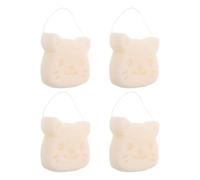 CLISPEED 4pcs White Devil's Tongue Facial Cleansing Sponge for Sensitive Skin, Gentle Deep Cleansing and Dead Skin Removal, Soft Cat-Shaped Skincare Sponge, for Travel and Dorm Use