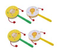 CLISPEED 4pcs Wooden Monkey Drum Set for Natural Wood Handheld Rattle Drums with Lion and Owl Cartoon Design Montessori Spinning Musical Instruments for Early Learning and Coordination