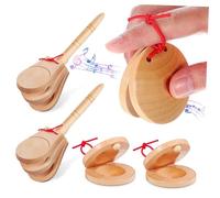 CLISPEED 4pcs Wooden Spanish Castanets Music Clapper Set with Finger Handles, Handheld Percussion Instrument for Adults and Toddlers, Noise Maker for Flamenco and Early Music Education
