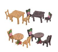 CLISPEED 4sets Miniature Resin Garden Furniture Ornaments Rustic Round and Square Tables with Chairs DIY Micro Landscaping Decor for Fairy Gardens and Small Outdoor Scenes