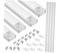 CLISPEED 4sets U-shape Channel System with Diffuser Cover End Caps and Clips for Strip Lighting Installations
