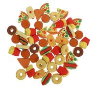 CLISPEED 50pcs Cartoon Food Erasers for Mini Hamburger Hot Dog French Fries Donut Pizza Soft TPR School Stationery Party Favors Classroom Rewards Fun Tiny Food