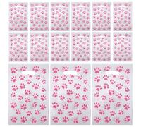 CLISPEED 50pcs Dog Paw Pattern Bags with Handles, Lightweight Opp Material Goodies Bags for Wedding and Retail Party Favour Treats, Preventing Food Falling