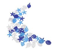 CLISPEED 50pcs Mediterranean Ocean Style Wooden Coastal Crafts Nautical Wooden Sea Star and Shell Ornaments Compact DIY Beach Decor for Coastal Party and Home Decoration
