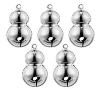 CLISPEED 5pcs Brass Gourd Shape Pet Bells for Cats and Dogs with Loud Sound, Small Lightweight Design, Christmas Collar Charms and Backpack Ornaments in Silver